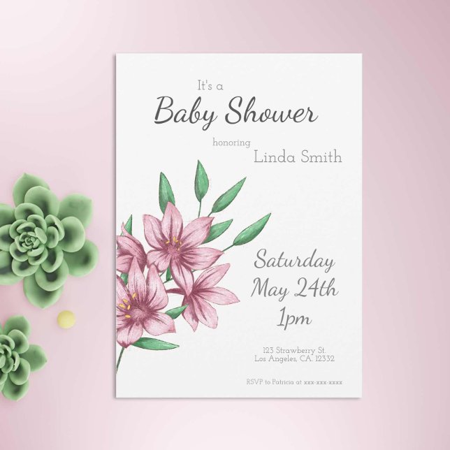 Invitación Chica floral Minimalista rosa Baby Shower (Subido por el creador)