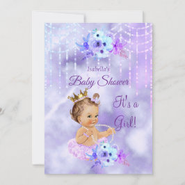 Invitación Chica floral morado Verde azulado Baby Shower Brun