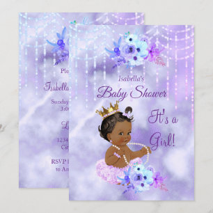 Invitación Chica floral morado Verde azulado Baby Shower Étni