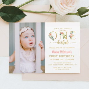 Invitación Chica Floral no es maravillosa foto de primer cump
