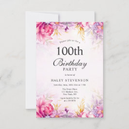 Invitación Chica Floral Pastel Acuarela Chic Cumpleaños 100
