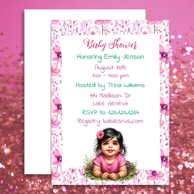 Invitación Chica Floral Pink Baby Shower (Subido por el creador)