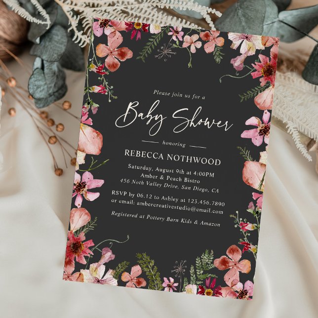Invitación Chica Floral Presionada De Carbón (Subido por el creador)