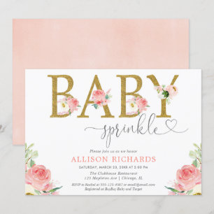 Invitación Chica floral rociado de bebé, elegante dorado rosa