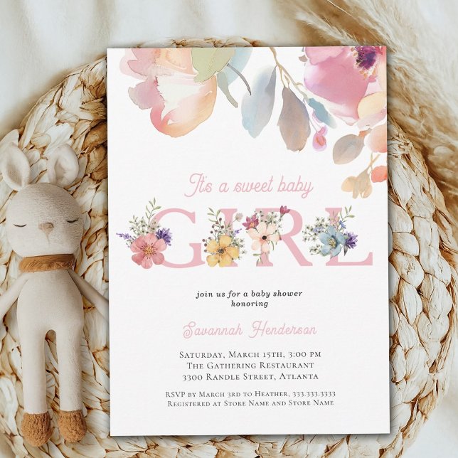 Invitación Chica Floral rosa Baby Shower (Subido por el creador)