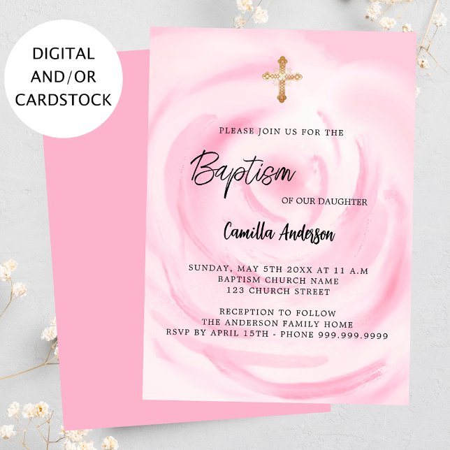 Invitación Chica floral rosa Bautismo (Subido por el creador)