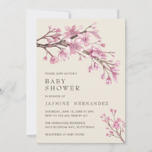 Invitación Chica Floral Rosa Cherry Blossom Baby Shower