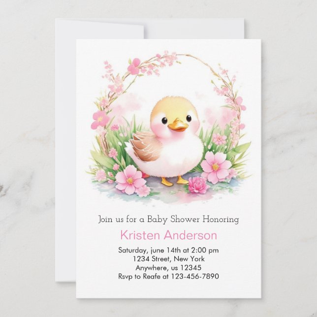 Invitación Chica floral rosa Cuck Duck Meadow Baby Shower (Anverso)