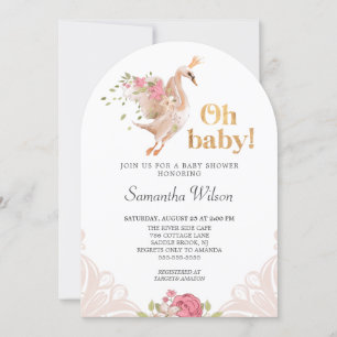 Invitación Chica Floral Rosa Cute Princesa De Cisón Baby Show