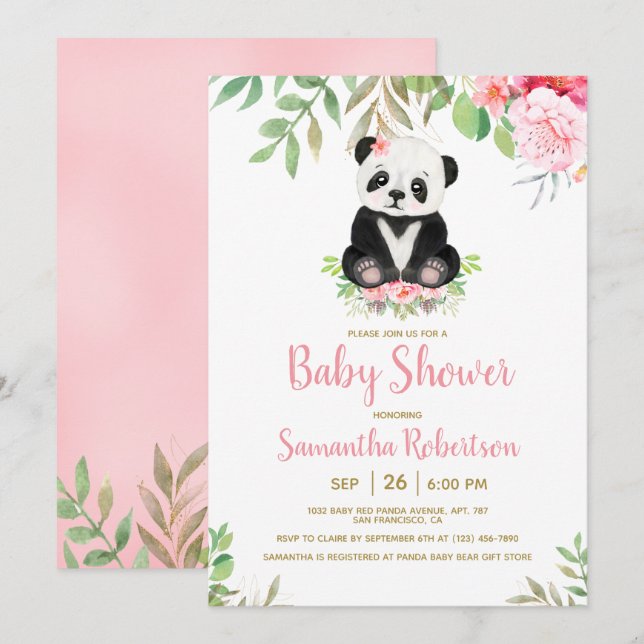 Invitación Chica floral rosa de Baby Shower cutáneo Rubor (Anverso / Reverso)