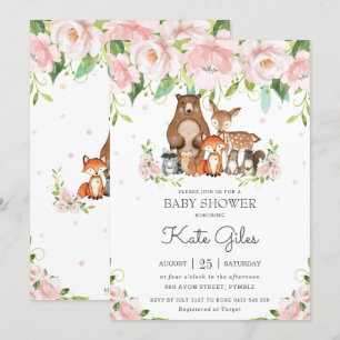 Invitación Chica Floral Rosa de los Animales Woodland Baby Sh
