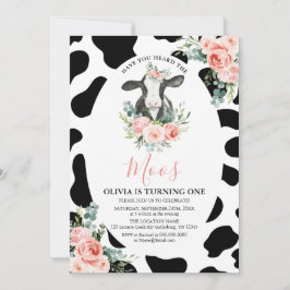 Invitación Chica Floral Rosa De Vaca Ha Oído El Cumpleaños De