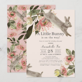 Invitación Chica floral rosa pequeño conejito Baby Shower