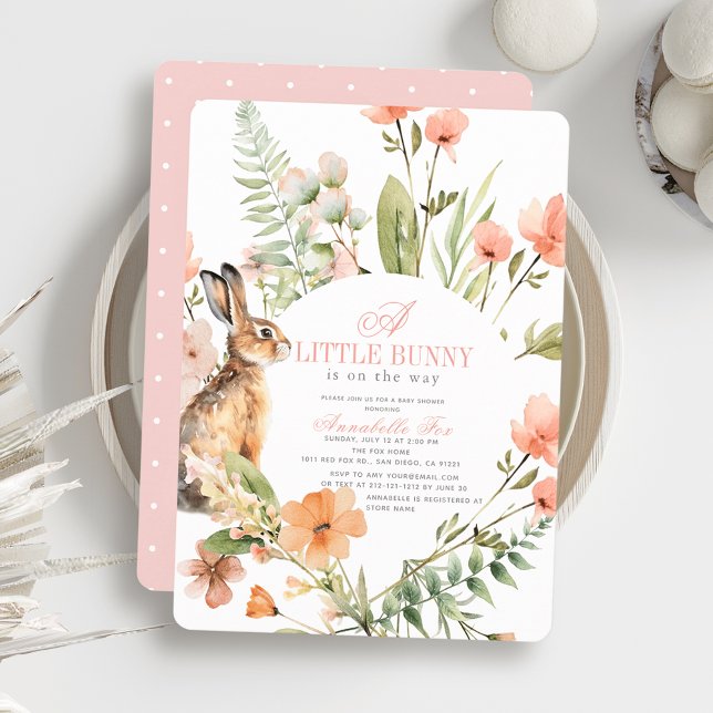 Invitación Chica floral rosa pequeño conejito Baby Shower (Subido por el creador)