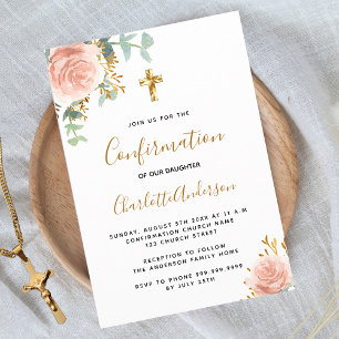 Invitación Chica floral rosa rosa de eucalipto de confirmació
