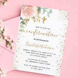 Invitación Chica floral rosa rosa de eucalipto de confirmació