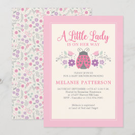 Invitación Chica Floral Rosa Rosa De Ladybug Cute Baby Shower