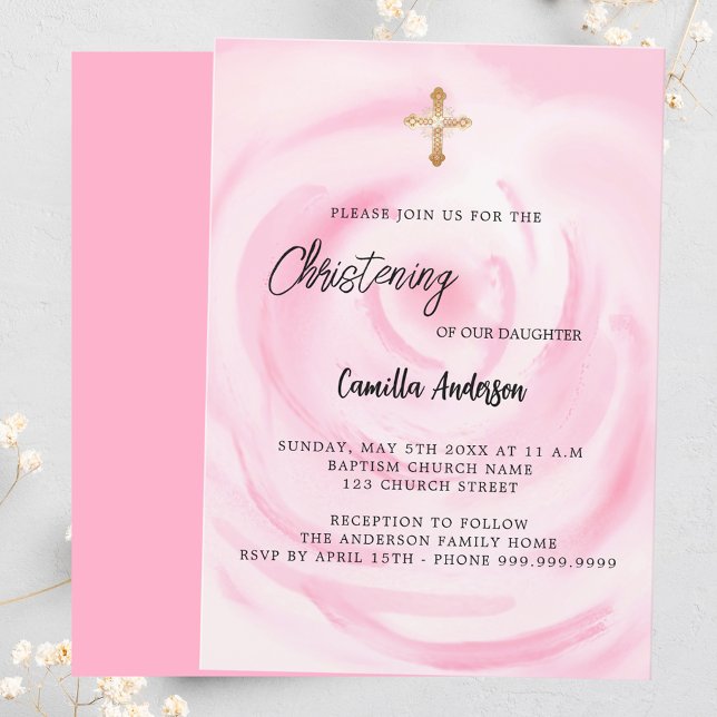 Invitación Chica floral rosa rosa  lujo Christening (Subido por el creador)