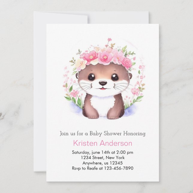 Invitación Chica Floral Rosa-Rosa Whimsy Baby Shower (Anverso)