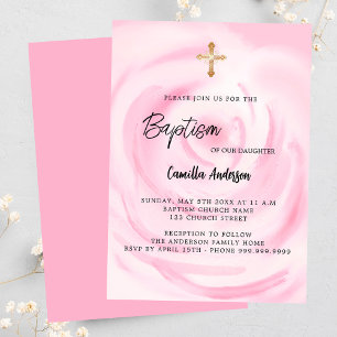 Invitación Chica floral rosa suave Bautismo