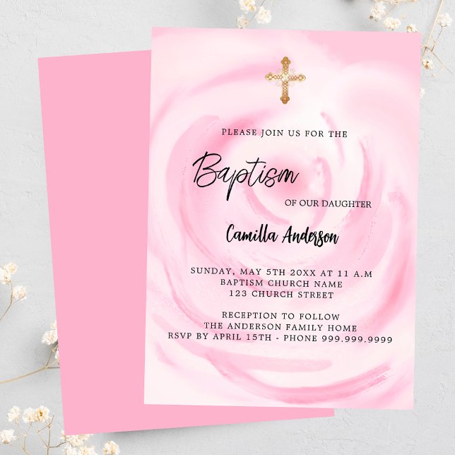 Invitación Chica floral rosa suave Bautismo (Subido por el creador)