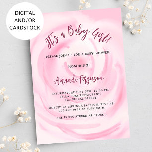 Invitación Chica floral rosa suave ducha bebé
