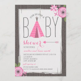 Invitación Chica Floral Rosa Tipi Baby Shower