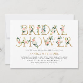 Invitación Chica floral rosa y Relieve metalizado dorado Rubo