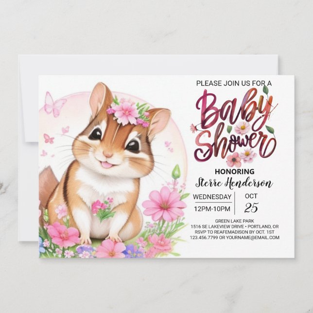 Invitación Chica floral rosada Baby Shower (Anverso)