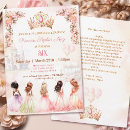 Invitación Chica floral rosada de la corona de la princesa cu