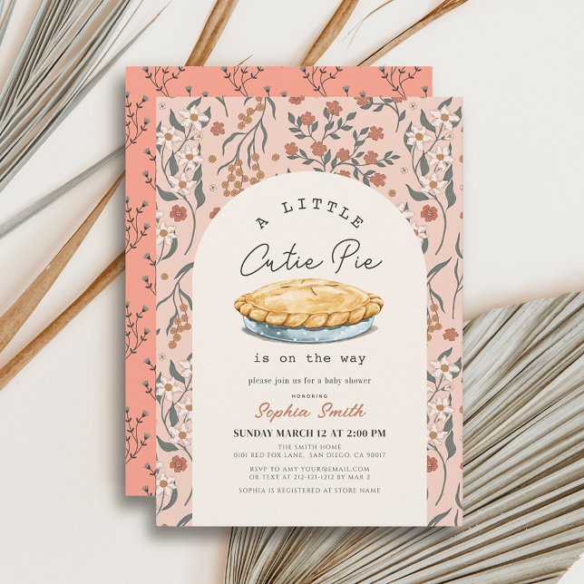 Invitación Chica floral rosada de pequeño cutie Pie Baby Show (Little Cutie Pie Floral Baby Shower Invitation)