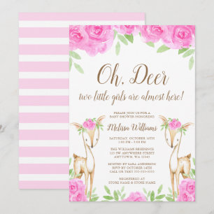 Invitación Chica floral rosado Baby Shower del gemelo de los