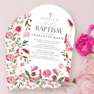 Invitación Chica floral rosado Bautismo sagrado Flores acuáti