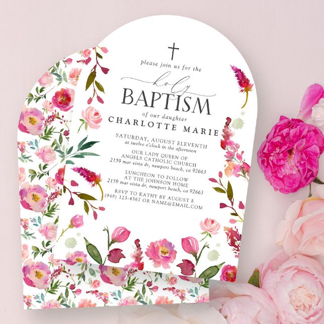 Invitación Chica floral rosado Bautismo sagrado Flores acuáti (Subido por el creador)