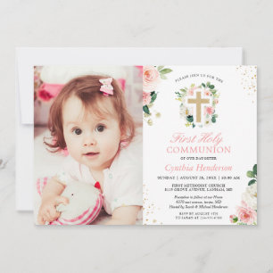 Invitación Chica floral rosado de Rubor foto de primera comun