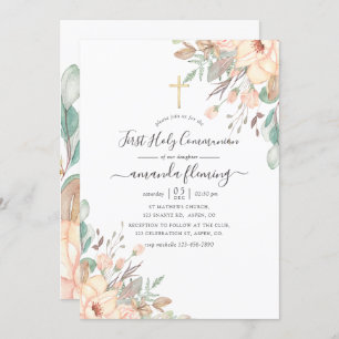 Invitación Chica floral rosado de Rubor: primera comunión sag