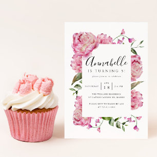 Invitación Chica floral rosado Fiesta de cumpleaños