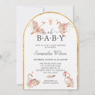 Invitación Chica floral rosado lindo Princesa de cisne Baby S
