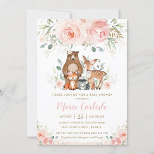 Invitación Chica Floral Rubor de Woodland Animales Baby Showe