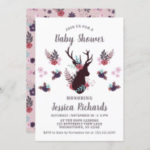 Chica floral Rustic Deer Head Mauve Baby Shower