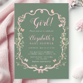 Invitación Chica floral Sage Green y Pink Spring