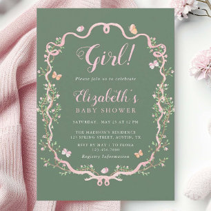 Invitación Chica floral Sage Green y Pink Spring