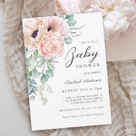 Invitación Chica floral suave color de agua rosa Baby Shower