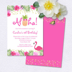 Invitación Chica floral tropical de Luau Cumpleaños