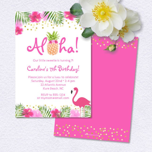 Invitación Chica floral tropical de Luau Cumpleaños (Subido por el creador)