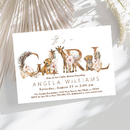 Invitación Chica floral tropical de Safari Animal Baby Shower