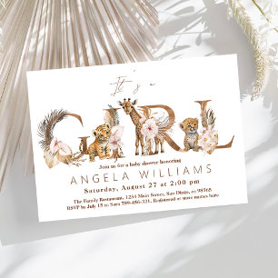Invitación Chica floral tropical de Safari Animal Baby Shower