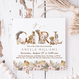 Invitación Chica floral tropical de Safari Animal Baby Shower