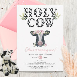 Invitación Chica Floral Vaca Santa Primer Cumpleaños