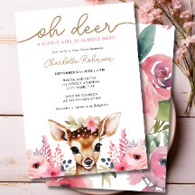 Chica Floral Woodland Deer Pink Gold Baby Shower